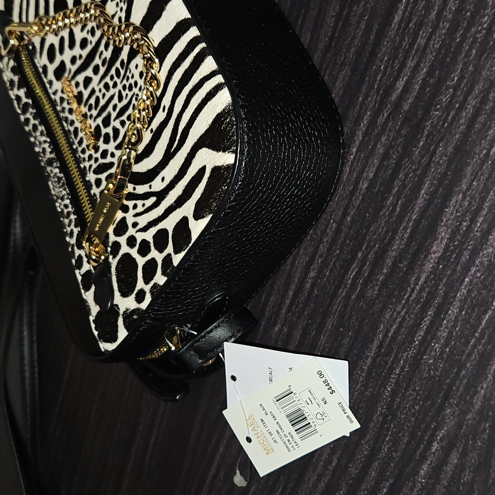 Michael Kors Black and White Zebra Print Crossbody Bag with Gold Chain - Picture 5 of 14